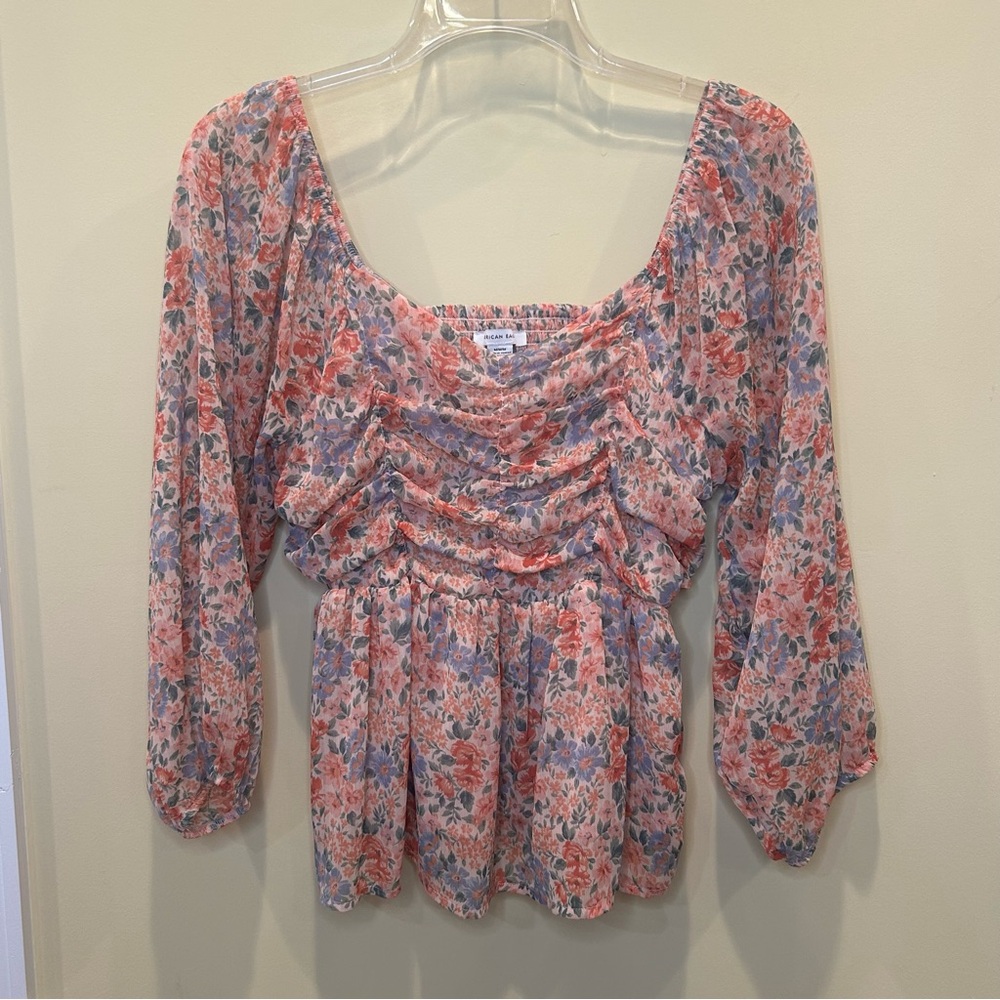American Eagle Chiffon Ruched Babydoll Top - Picture 3 of 8